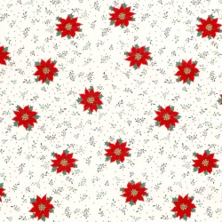 Katoenen Stof Rode kerstster bloem witte achtergrond | Wolf Stoffen