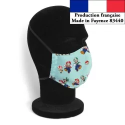Mario Luigi turquoise barrière bescherming masker afnor herbruikbaar modieus ontwerp | Wolf Stoffen