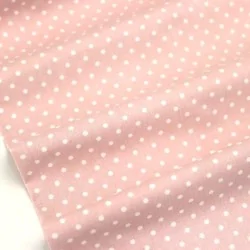 Katoenen Stof witte stippen 4mm poeder roze achtergrond | Wolf Stoffen