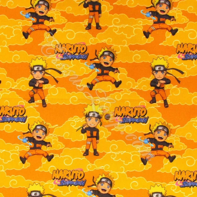Katoenen Stof Naruto Shippuden gele oranje achtergrond | Wolf Stoffen