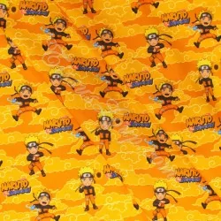 Katoenen Stof Naruto Shippuden gele oranje achtergrond | Wolf Stoffen