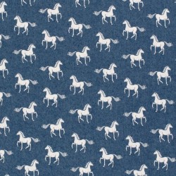 Stof Jean stretch Lichtblauwe paarden | Wolf Stoffen