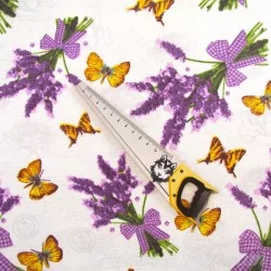 Katoenen stof Lavendel boeket en vlinder | Wolf Stoffen