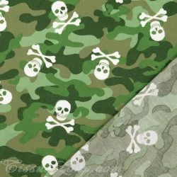 Katoenen stof Groene camouflage en schedels | Wolf Stoffen