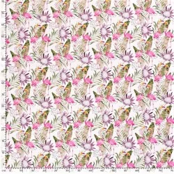 Jersey Stof Flamingo Roze en Tropische Protea Bloem | Wolf Stoffen