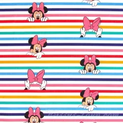 Katoenen Stof Minnie Mouse Regenboogstrepen Disney | Wolf Stoffen