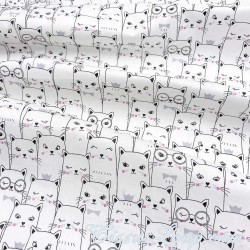 Katoenen stof Witte Katten | Wolf Stoffen