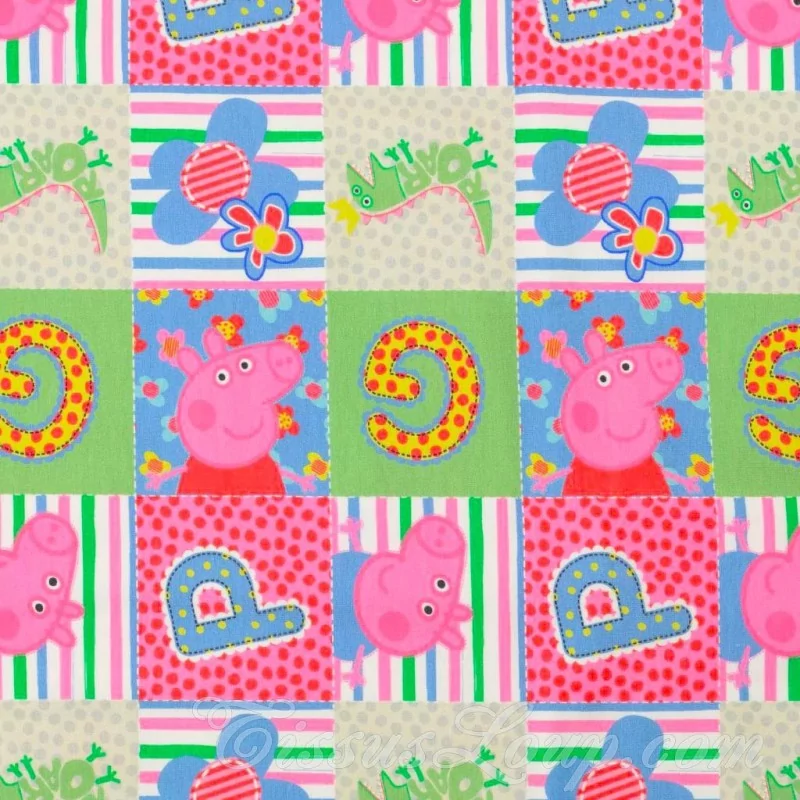 Jersey Stof katoen Peppa Pig Patchwork | Wolf Stoffen