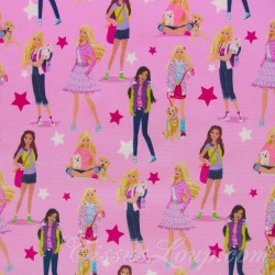 Katoenen stof Barbie Power Girl Roze Achtergrond | Wolf Stoffen