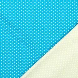 Jersey Stof Witte Stippen 3mm Turquoise Blauwe Achtergrond | Wolf Stoffen