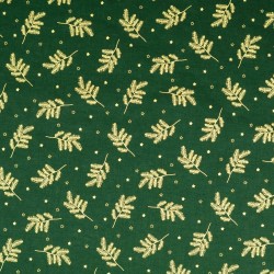 Katoenen Stof Gouden Kersttakken Groene Achtergrond | Wolf Stoffen