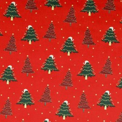 Katoenen Stof Kerstboom in Rood en Groen | Wolf Stoffen