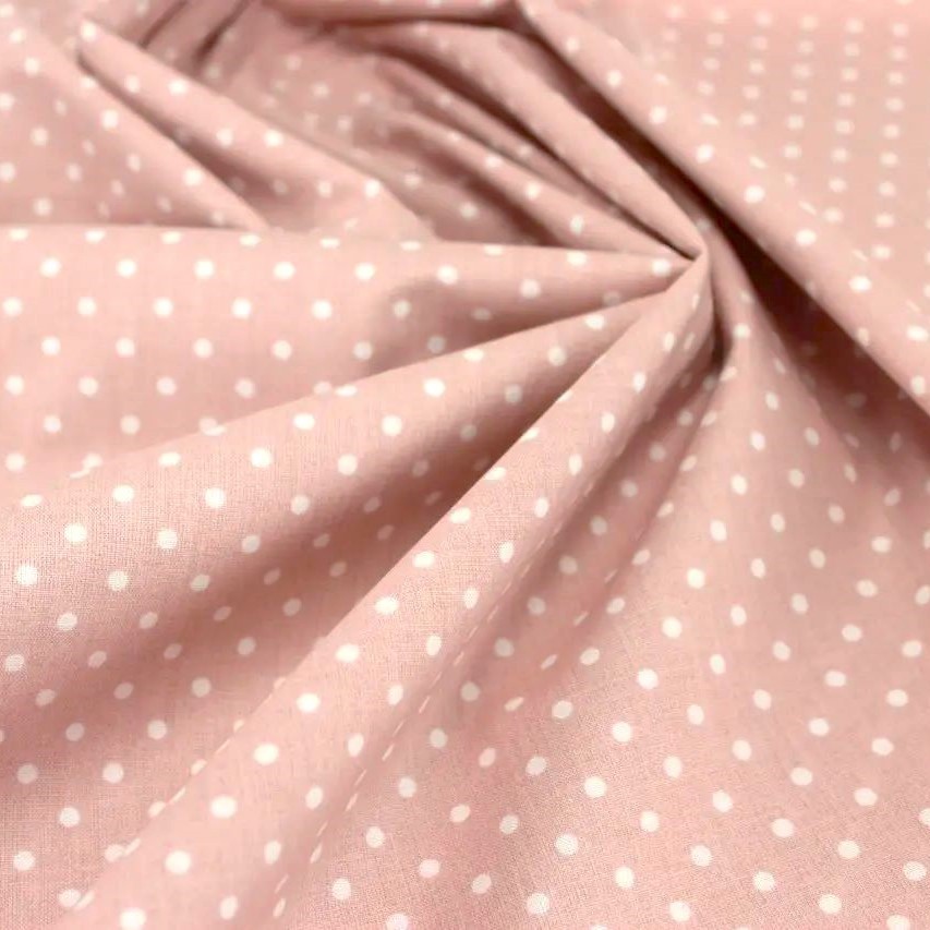 Stof Witte stippen 4mm poeder roze achtergrond — 3