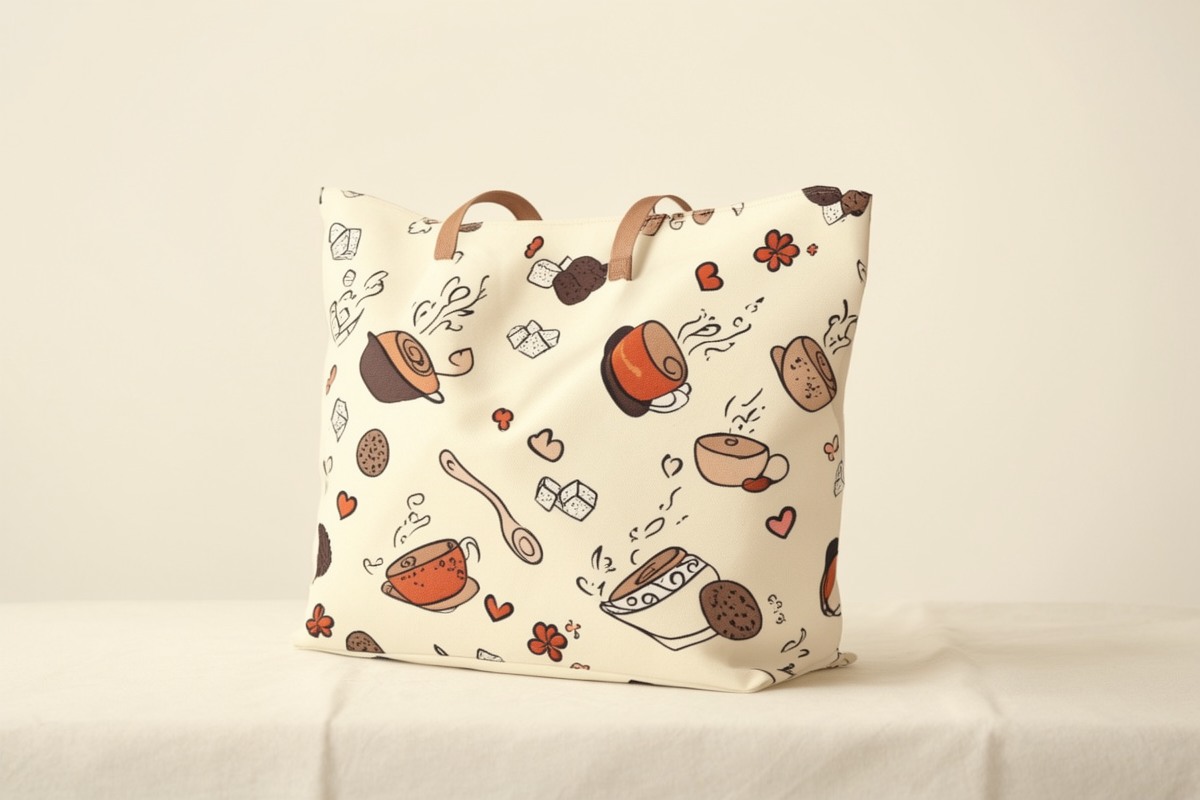 Canvas tassen met koffie- en koekmotief Canvas tassen met koffie- en koekmotief