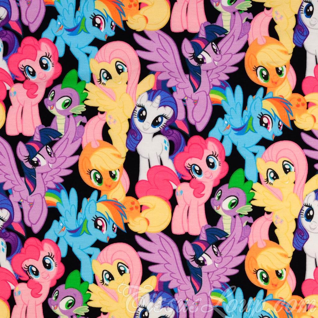 Jersey stof My Little Pony zwarte achtergrond — 1